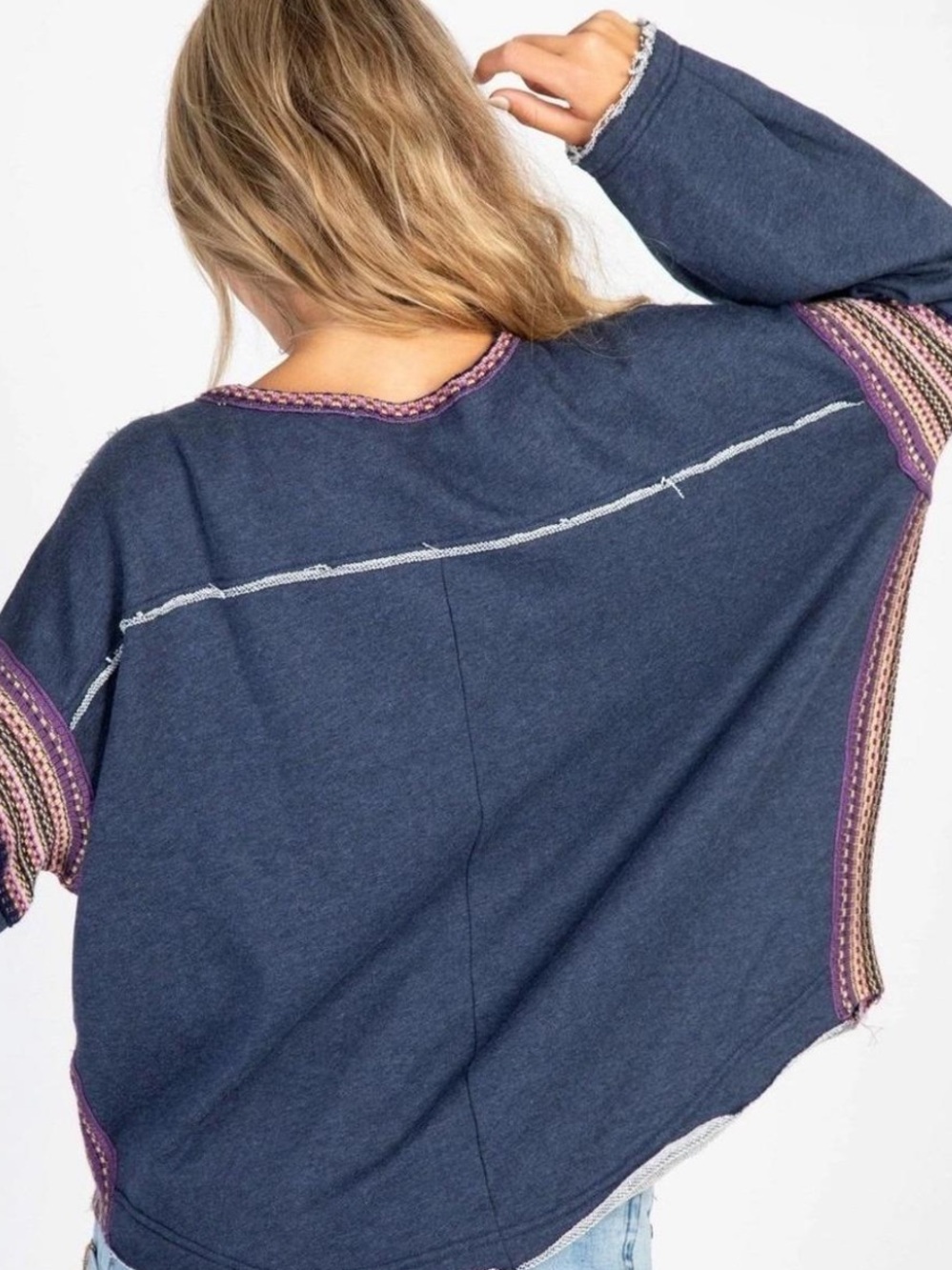 Natural Life Navy Boho Knit Trim Sweater - Picture 4 of 8